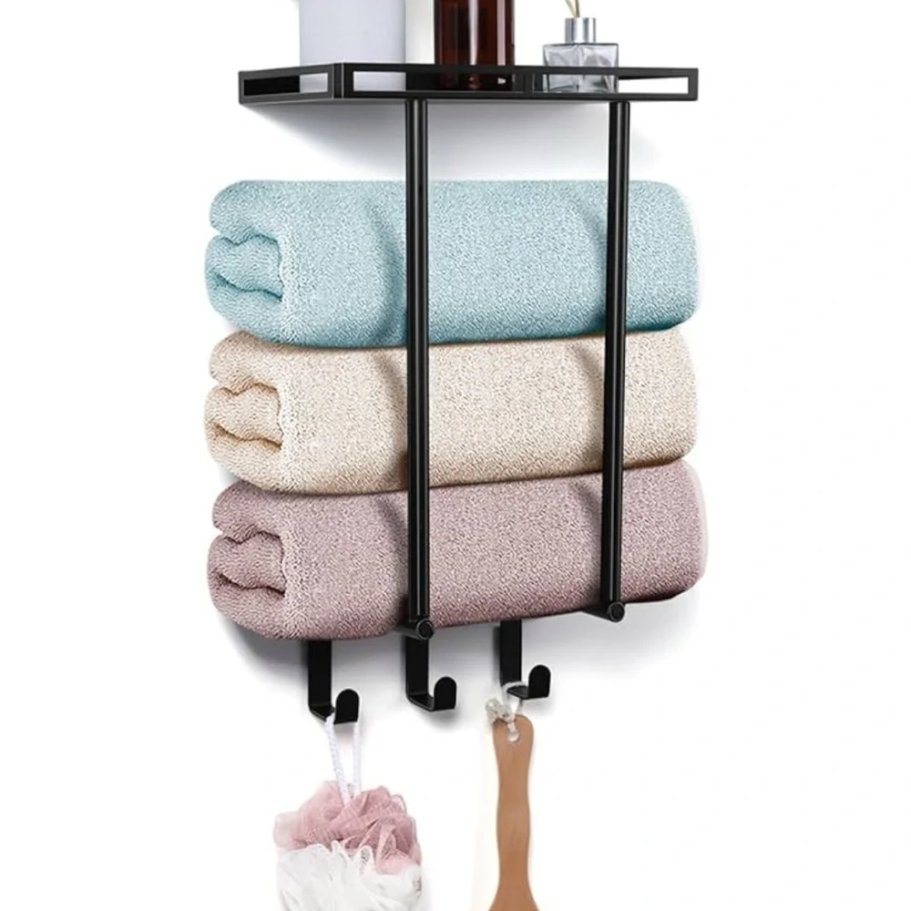 Black Metal Wall-Mounted Towel Rack